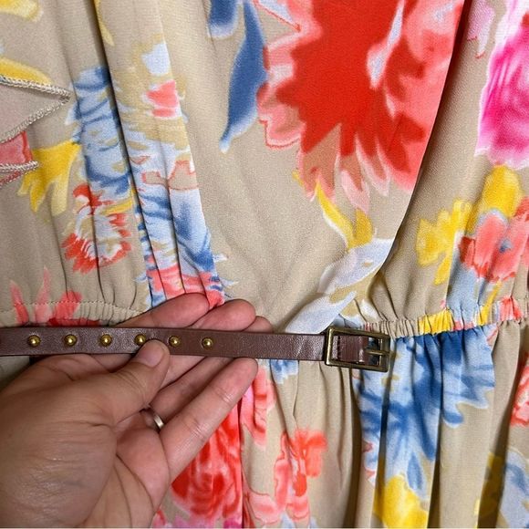 MARGO & Sebastian Tan Spring Floral Flowy Dress Size Medium - Picture 6 of 8